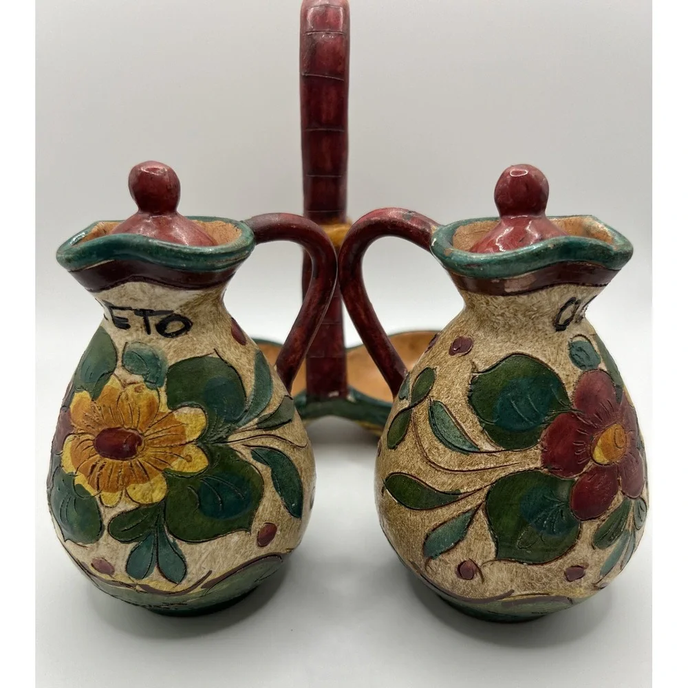 DIPINTO A MANO Italian Art Pottery - Oil & Vinegar Caddy - Deruta Italy